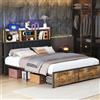 PerGar Letto matrimoniale, struttura con illuminazione a LED, letto in metallo con 2 cassetti, testiera con vano contenitore e funzione di ricarica USB, letto imbottito, senza materasso, nero (160x200cm)