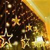 Quntis Tenda Luminosa Stelle 2M 138LED, Luci Natale con 12 Stelle IP44 con 8 Modalità Tenda Luci Bianco Caldo per Esterno/Interno/Finestra/Porta/Scala/Natale/Decorazione per Feste