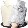 Kulamo Borse Acqua Calda, 2L Borsa Dell'Acqua Calda Morbida Grande con Tasca a Marsupio, Gomma Naturale + Borsa Acqua Calda Peluche, per Scaldamani/Stomaco/Collo