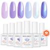 Modelones Smalto UV 6 colori: viola, blu perla, bianco glitterato, gel UV, smalto soak off, nail art