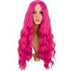 MapofBeauty 28 Pollice/70 cm Lungo Wavy Middle Part Sintetico fibra Ricci Capelli Sostituzione Party Cosplay Quotidiano Parrucche (Caldo Rosa)