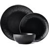 Mikasa Jardin Midnight Set di piatti 12 pezzi in gres per 4 persone con piatti piani, piatti piccoli e ciotole, nero - Confezione regalo e lavabile in lavastoviglie