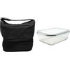 NERTHUS FIH 1502 - Contenitore termico a sacchetto nero con contenitore ermetico in vetro 640ML, borsa porta alimenti con doppio scomparto, interno isolante, con manico, ideale per lavoro e ufficio