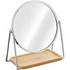 Navaris Specchio Trucco con Portagioielli - Specchietto Cosmetico Ingrandimento 1x 2X Make Up - Girevole 360° Ø17,5cm con Vassoio Portagioie Argento