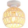 LIGKIN Plafoniera Vintage E27 Lampadario Soffitto Industriale Gabbia Metallica e Corda di Carta Lampada da soffitto Retro per Corridoio Salone Cucina Soggiorno, Ø16CM(Bianco)