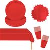 POPOYU 53 Pezzi Stoviglie per Feste di Compleanno Rosso, Stoviglie Carta Set, Piatti di Carta Tovaglioli Bicchiere di Carta Stoviglie Tovaglia per Compleanni, Matrimoni, Decorazioni Natalizie