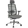 HJH Office sedia ergonomica per ufficio SPINIO ELITE poggiatesta e supporto lombare regolabili, sedia girevole, adatta allo schienale, tessuto/mesh grigio