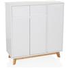 hjh LIVING Credenza con 2 cassetti, 3 Ante ESTHA Cassettiera in Stile scandinavo, Chiusura Ammortizzata, Design Senza Maniglie, Mobile con Gambe in Legno, Bianco