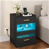 YITAHOME Comodino, tavolino con luci a LED e stazione di ricarica, comodino con cassetti per soggiorno, camera da letto, 40 x 40 x 60 cm, nero