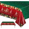 POPOYU Tovaglia Natalizia in Plastica, Rettangolare, 137 x 274 cm, Rosso Verde, Resistente alle Macchie, Per Feste di Natale, Cena del Ringraziamento, Barbecue, Baby Shower, Picnic