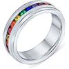 Bling Jewelry Anello Eterno Personalizzabile Arcobaleno CZ Colorato Unisex Per Coppie LGBTQ In Acciaio Inossidabile Tono Argento 8MM Adatto A Uomini E Donne