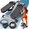 PORTENTUM Mini stepper fitness casa con bande di resistenza e schermo LCD 5 funzioni — Step 3-in-1 per gambe, glutei e braccia — Intensità regolabile — Attrezzi palestra compatti e facili da riporre