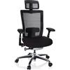 HJH Office 657650 Sedia professionale per ufficio NOVA PRO I Mesh nero Sedia da scrivania ergonomica con poggiatesta