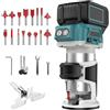 Kamanan Rifilatore Fresatrice Verticale,800W Legno Rifilatrice Elettrica,Elettrica Fresatrice Palmare Rifilatore,Fresatrice Verticale Legno Set Frese In Carburo da 16 Pezzi 1/4"(Senza Batteria,Caricabatterie)