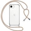 Pnakqil Cover per iPhone 17E/iPhone 16E/iPhone SE 4 2025 con Cordino, Trasparente Custodia con Laccio Tracolla Cellulare Girocollo Collana Protettiva per iPhone 17E 6,1 Pollic, Khaki