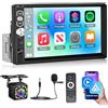 ETLFUCyber Autoradio 1 Din Supporto CarPlay e Android Auto, 7 Pollici HD Touchscreen Radio con FM, Bluetooth, EQ, TF, SWC, USB, Mirror Link+ Telecamera Posteriore+Microfoni
