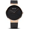 BERING 14539-166 Orologio unisex al quarzo, orologio da polso con cassa in acciaio inossidabile color oro rosa da 39 mm e quadrante nero, cinturino in maglia milanese, vetro zaffiro, 5 ATM