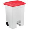 Adatto-M T115577 Contenitore mobile a pedale in plastica bianco coperchio rosso 70 litri