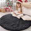 Homaxy Tappeto a pelo lungo, morbido, con fondo antiscivolo, lavabile, per il soggiorno, la cameretta dei bambini, la camera da letto - 120 cm rotondo, Nero