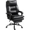 HOMCOM Sedia da Ufficio Ergonomica, Poltrona Direzionale con Sedile Largo e Poggiapiedi, in Pelle PU, Reclinabile 135°, Supporto Lombare, Schienale Alto, Altezza Regolabile, Rotelle Girevole, Nero