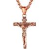 U7 Crocifisso Collana Uomo Croce Con Gesù Cristo Vintage Collana Uomo Oro Rosa Ciondolo Crocifisso Amuleto Religioso con Catena Regolabile 55+5 cm Regalo Cristiano Catolico