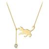 Qings Collana Ciondolo Gatto Donna Argento 925 Collana Pendente Opale Animale Cani Gioielli Regalo per Amanti degli Animali（Oro）