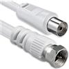1aTTack.de Cavo adattatore per antenna SAT 5,0 metri 2x connettore F schermato > presa coassiale SAT bianco F-coax Ku 80db