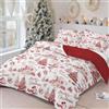 DJY Set di biancheria da letto con copripiumino rosso con villaggio natalizio e pupazzo di neve, reversibile, leggero, 3 pezzi, con chiusura a cerniera (matrimoniale, 200 x 200 cm)