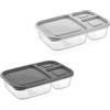 PARENCE.- Set di 2 scatole per il pranzo a 3 scomparti - scatole per alimenti senza BPA da 1,15 litri - coperchio con serratura - lavabile in lavastoviglie e congelatore - colore casuale -