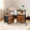 FurnitureR 2 comodini per adulti, tavolini con multi-coloured LED, 2 AC Sockets, 2 porte USB, 2 cassetti in tessuto, stile industriale retrò marrone, 40 x 30 x 60 cm