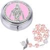 Fukaisu Il Mio Primo Rosario, Scatola Commemorativa Resistente per il Battesimo e Bracciale con Rosari con Ali d'Angelo Regalo di Perline Battesimo Cattolico Prima Comunione per Baby Shower (Rosa)