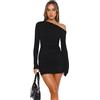 Kxydlww Vestito Donna Elegante Maniche Lunghe Sexy Mini Abito Corto Monospalla Mini Abiti con Spalle Scoperte Casual Discoteca Aderente Bodycon Dress Cocktail Party Tubino Autunno Inverno