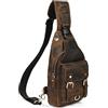 Handadsume Tela+Cuoio genuino Borsa triangolare Borsa a tracolla Sling Chest Bag Viaggi Zaino-diurno-monospalla Per Uomo Uomo FB8013 (100% Vera Pelle-1315 Marrone)