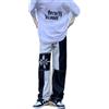 CABULE Jeans da Strada Ricamati con Cuciture retrò in Bianco e Nero per Uomo Pantaloni Dritti Larghi-Abbinamento Colori Bianco e Nero-L