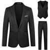 Generisch Tuta da uomo in 3 pezzi, elasticizzata, vestibilità normale, con bottone, smoking, giacca da uomo, taglie forti, 3 pezzi, set completo di abbigliamento moderno per matrimonio, Nero , XXL
