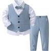 dPois Completo da Bambino Elegante 4 Pezzi Gentleman Suit Neonato Camicia a Maniche Lunghe + Papillon + Gilet + Pantaloni Smoking Abiti da Cerimonia Battesimo Matrimoni Sposa Azzurro 12-18 Mesi