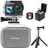 AKASO Brave 4 Pro Action Cam 4K 40M con 60cm Treppiede e Custodia Protettiva, Videocamera 20MP WiFi 170° Grandangolare Doppio Schermo EIS Stabilizzazione, Touch Screen, 5x Zoom