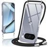 Oelrstfe Cover con Cordino per Google Pixel 10 Pro, Trasparente Silicone Sottile Morbido Custodia con Regolabile Collana Laccio Tracolla, Antigraffio Antiurto Proteggere Case con Corda, Nero