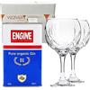 Generico Engine Gin 42% Vol. 70 cl - Due Bicchieri In Vetro Borgonovo 620 ml