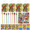 Eymobad 74 blocchi di costruzione per feste di compleanno per bambini, blocchi di costruzione per bambini, regali, 8 penne, 8 mini quaderni, 8 sacchetti regalo per compleanno, 50 adesivi, mattoncini di