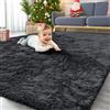 Homaxy Tappeto a pelo lungo, morbido, con fondo antiscivolo, lavabile, per il soggiorno, la cameretta dei bambini, la camera da letto - 80 x 150 cm, Nero