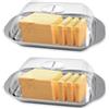 Zyluniy Porta burro da frigorifero, 2 pezzi (17,8x11,1x5,5cm) Vaschetta per burro con coperchio, Portaburro con campana trasparente, contenitori per burro in acciaio inox per formaggio, dessert, torte, frutti