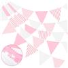 G2PLUS 12m Ghirlanda Bandierine Rosa e Bianco,42 Bandierine di Cotone | Bandierine Tessuto con Striscia per Compleanno all'aperto,Matrimonio,Festa,Decorazione del Partito
