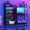 YU YUSING Mensole da Muro 7 Colori LED, Mensole Espositore Regolabile con 6 Ganci, Mensola da Muro con 2 Ripiani in Vetro, Libreria Parete per Camera Letto, Cucina, Bar, Ufficio, Sala Giochi, Nero