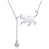 Qings Collana Ciondolo Gatto Donna Argento 925 Collana Pendente Opale Animale Cani Gioielli Regalo per Amanti degli Animali（Argento）