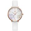 Alienwork Orologio Donna Oro rosa Bracciale in Cuoio Bianco Elegante