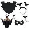 SHOWHEEL Costume da Pipistrello per Bambini 4 PCS, Mantello Pipistrello Bambini+Bacchetta+Maschera da Pipistrello+ Pipistrello Cerchietto, Halloween Mantello Pipistrello, per Halloween, Carnevale