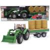 Toyland® 36cm (14") Set da gioco a tema fattoria con trattore verde, caricatore frontale e rimorchio staccabile con balle di fieno - Scala 1:32