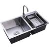 KLOOLIVE Lavello da cucina Lavabo, 78 x 43 cm, in acciaio inox, doppio lavello da incasso, 2 vasche grande capacità con rubinetto scolapiatti