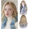 Fulang Hair Parrucca Lunga Ondulata Bionda con Strisce Blu per Donne, Parrucca Lunga Riccia Resistente al Calore in Fibra Sintetica Ombre, parrucca da donna capelli naturali per l'uso quotidiano